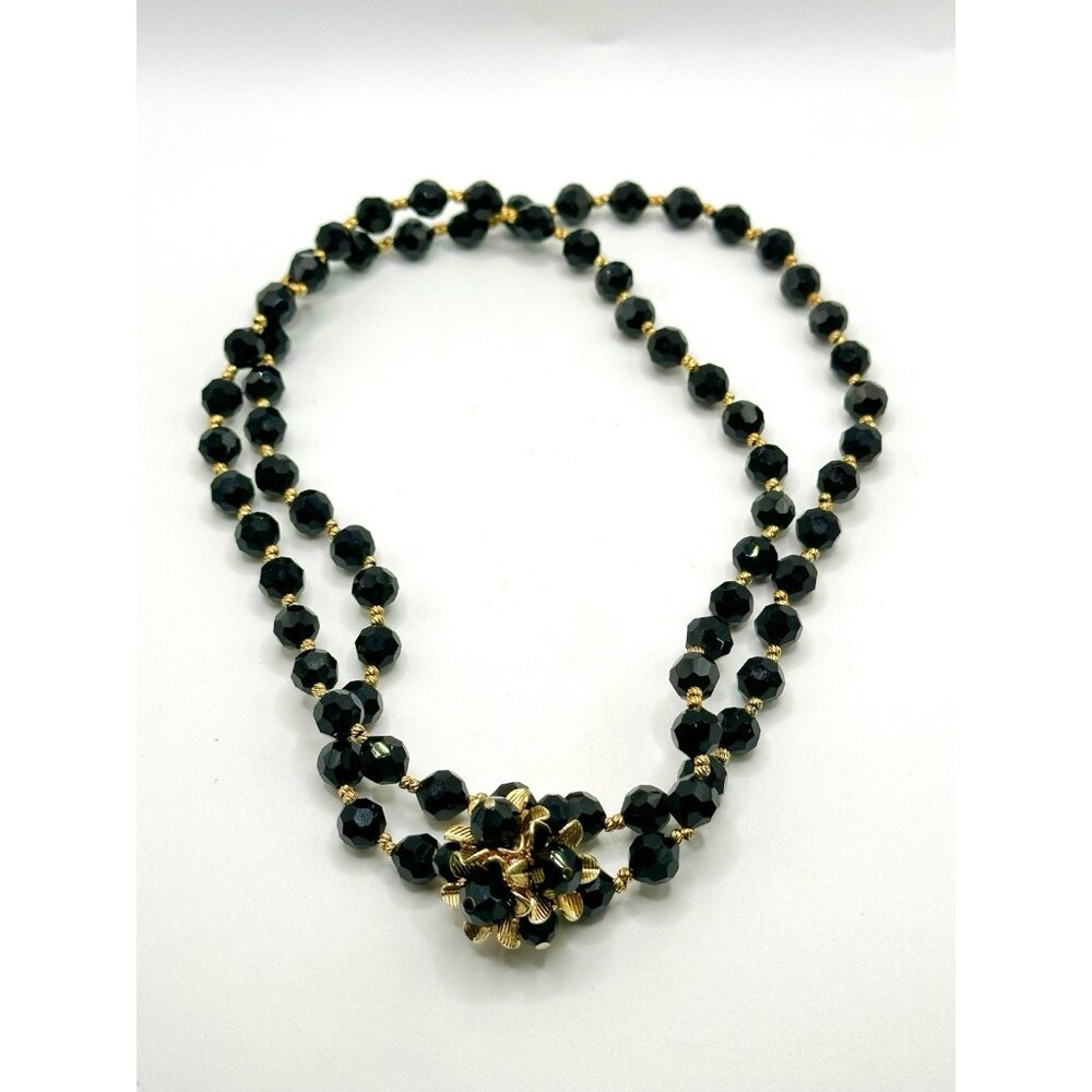 Vintage Black Glass Bead Convertible‎ Necklace 31”